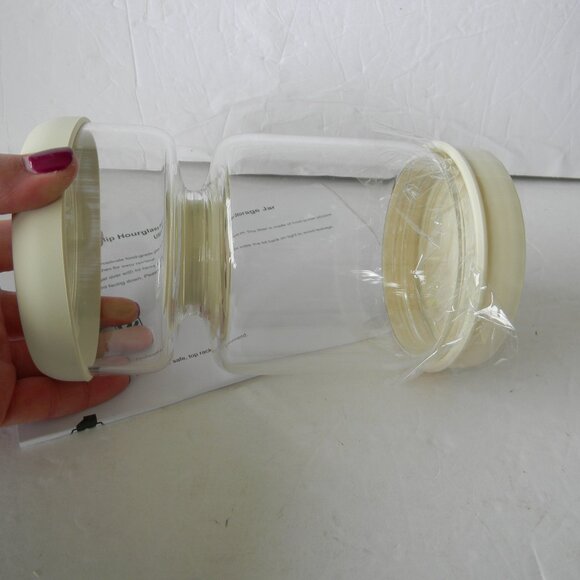 NEW EZEE Flip Glass Hourglass Pickle & Olive Storage Jar CREME - Picture 2 of 2